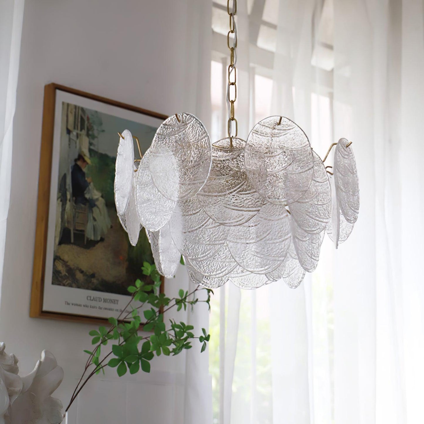 Glass Disc Chandelier 6 heads Φ 19.7″ x H 10.6″ / Dia 50cm x H 27cm / Gold + Clear Chandelier