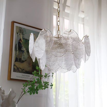 Glass Disc Chandelier 6 heads Φ 19.7″ x H 10.6″ / Dia 50cm x H 27cm / Gold + Clear Chandelier