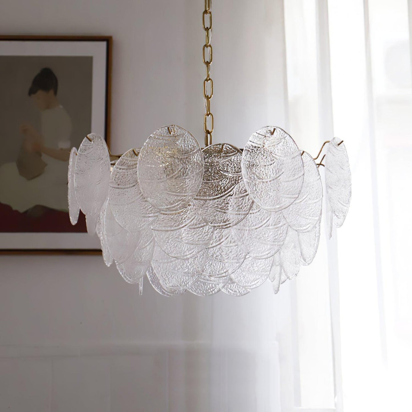 Glass Disc Chandelier 9 heads Φ 23.6″ x H 13″ / Dia 60cm x H 33cm / Gold + Clear Chandelier