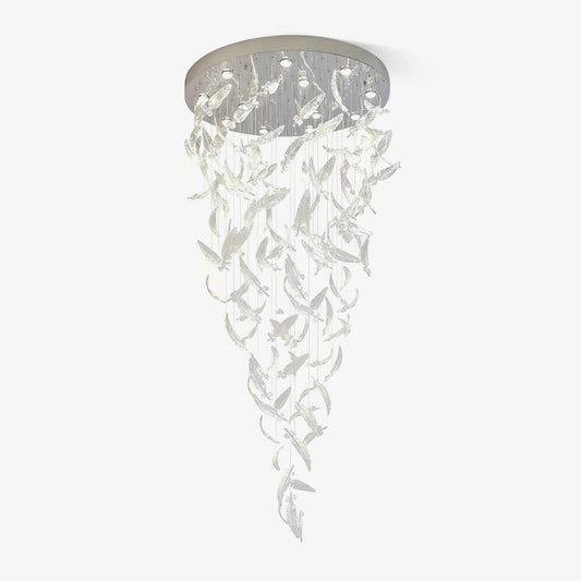 Glass Feathers Chandelier ? 31.5″ x H 59″ / Dia 80cm x H 150cm / Chrome & Clear glass Chandelier