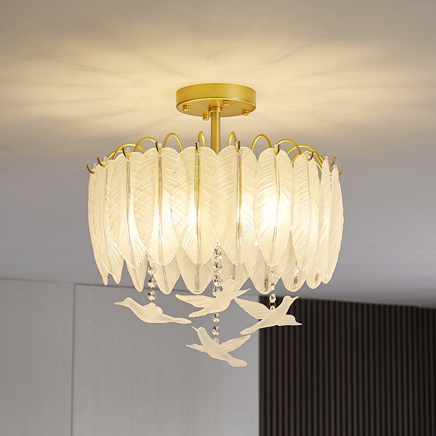 Glass Feather Ceiling Light Dia 15.7″ x H 17.3″ / Dia 40cm x H 44cm / Copper plated + Opaque Ceiling lamp