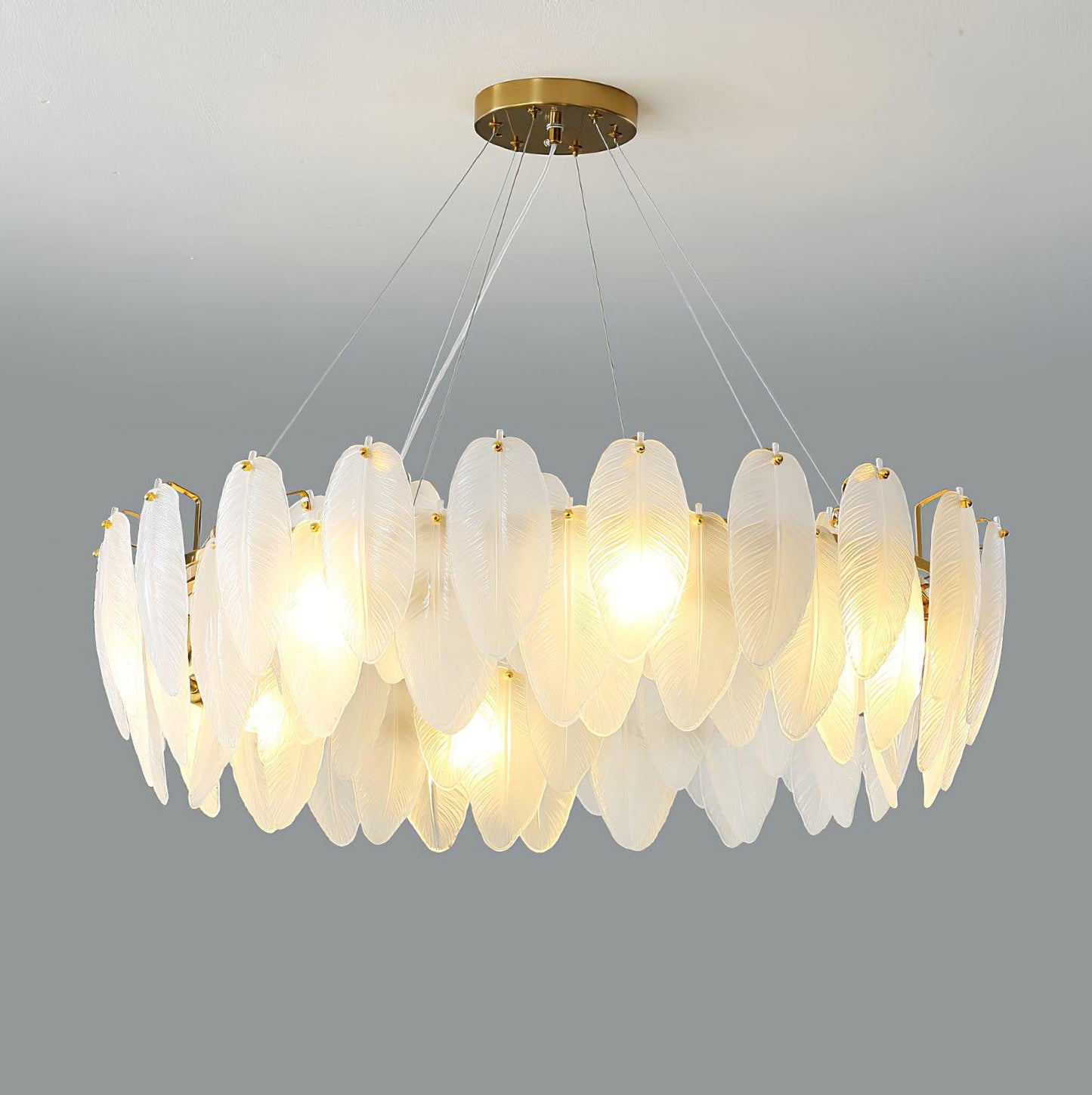 Glass Feather Chandelier Φ 31.5″ x H 9.4″ / Dia 80cm x H 24cm / Gold Chandelier