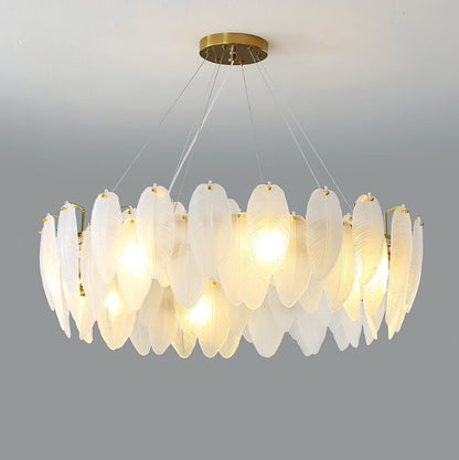 Glass Feather Chandelier Φ 31.5″ x H 9.4″ / Dia 80cm x H 24cm / Gold Chandelier