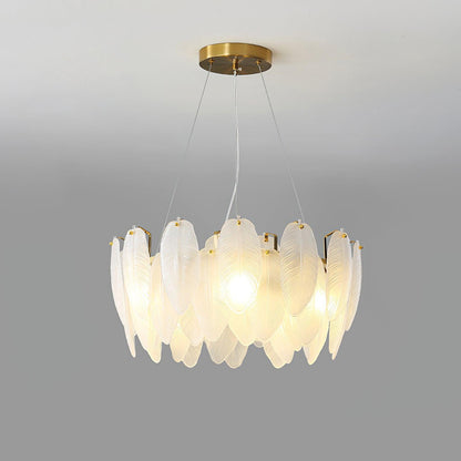 Glass Feather Chandelier Φ 19.7″ x H 9.4″ / Dia 50cm x H 24cm / Gold Chandelier