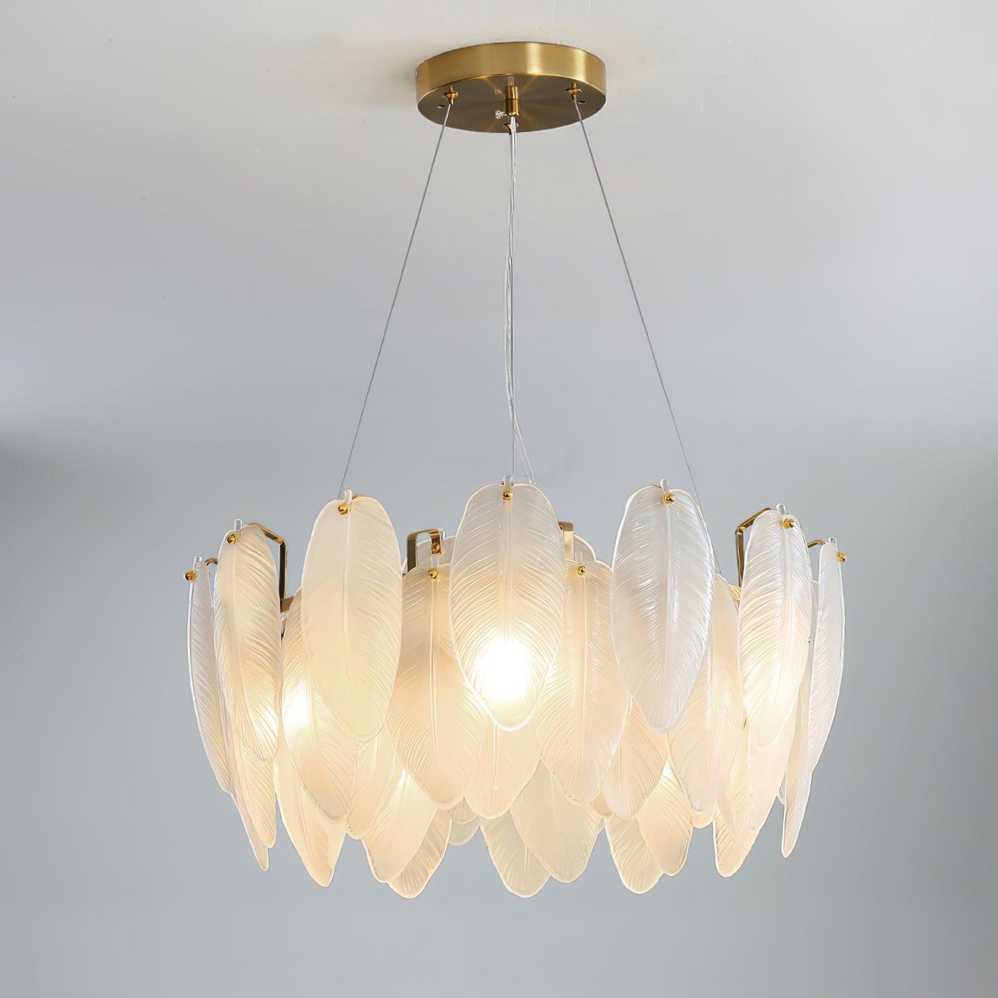 Glass Feather Chandelier Φ 23.6″ x H 9.4″ / Dia 60cm x H 24cm / Gold Chandelier