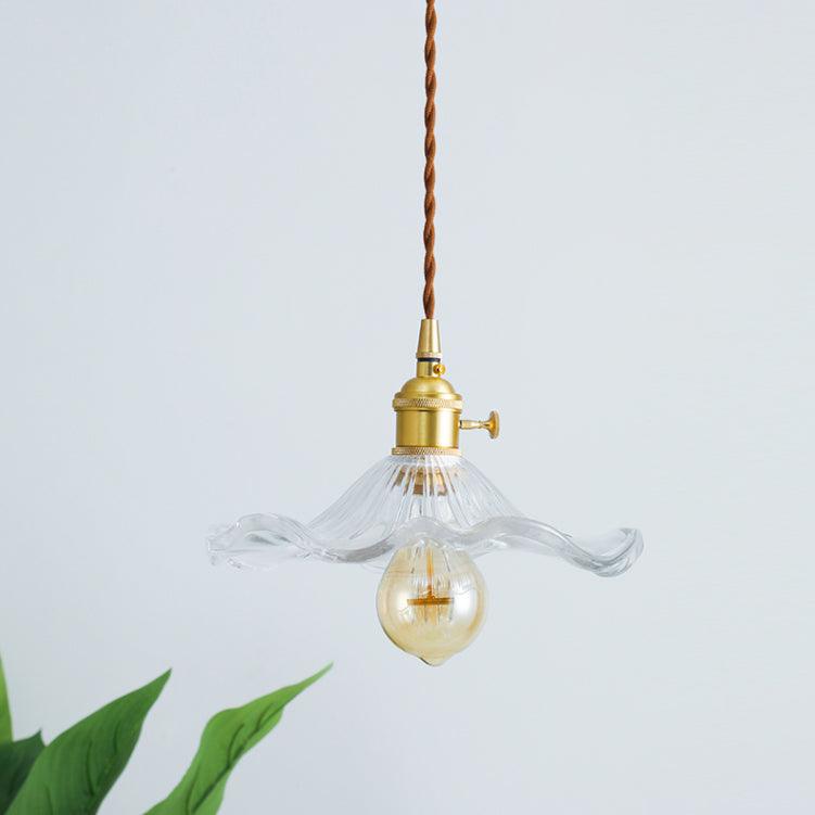 Glass Hibiscus Flower Pendant Light ? 9.8″ x H 4.9″ / Dia 25cm x H 12.5cm / Gold & Clear Pendant light