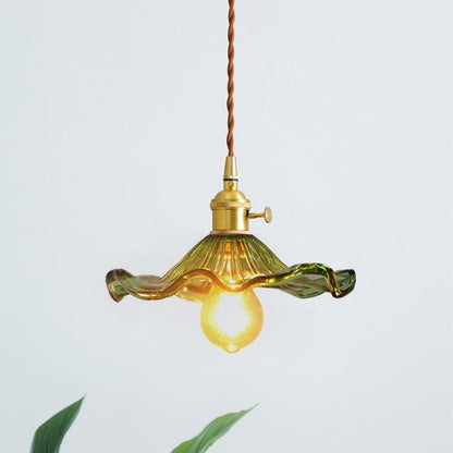 Glass Hibiscus Flower Pendant Light ? 9.8″ x H 4.9″ / Dia 25cm x H 12.5cm / Gold & Green Pendant light