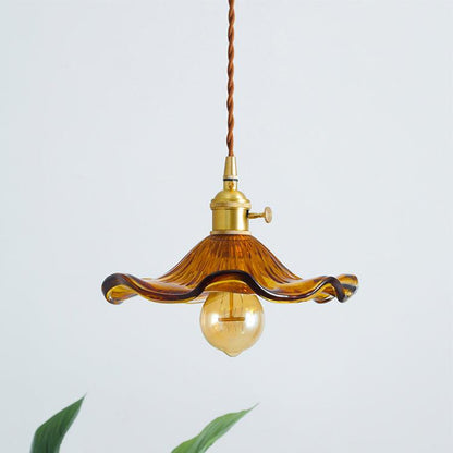Glass Hibiscus Flower Pendant Light ? 9.8″ x H 4.9″ / Dia 25cm x H 12.5cm / Gold & Brown Pendant light