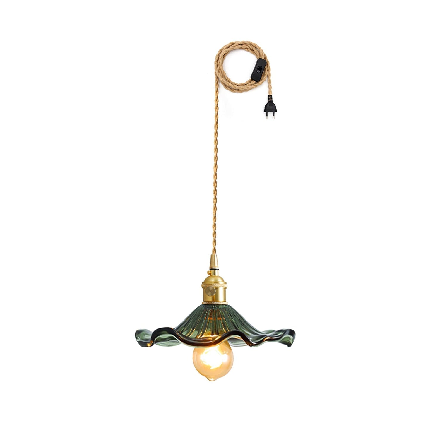 Glass Hibiscus Flower Swag Light ? 9.8″ x H 4.9″ / Dia 25cm x H 12.5cm (2 hooks) / Gold & Green / US Plug Pendant light