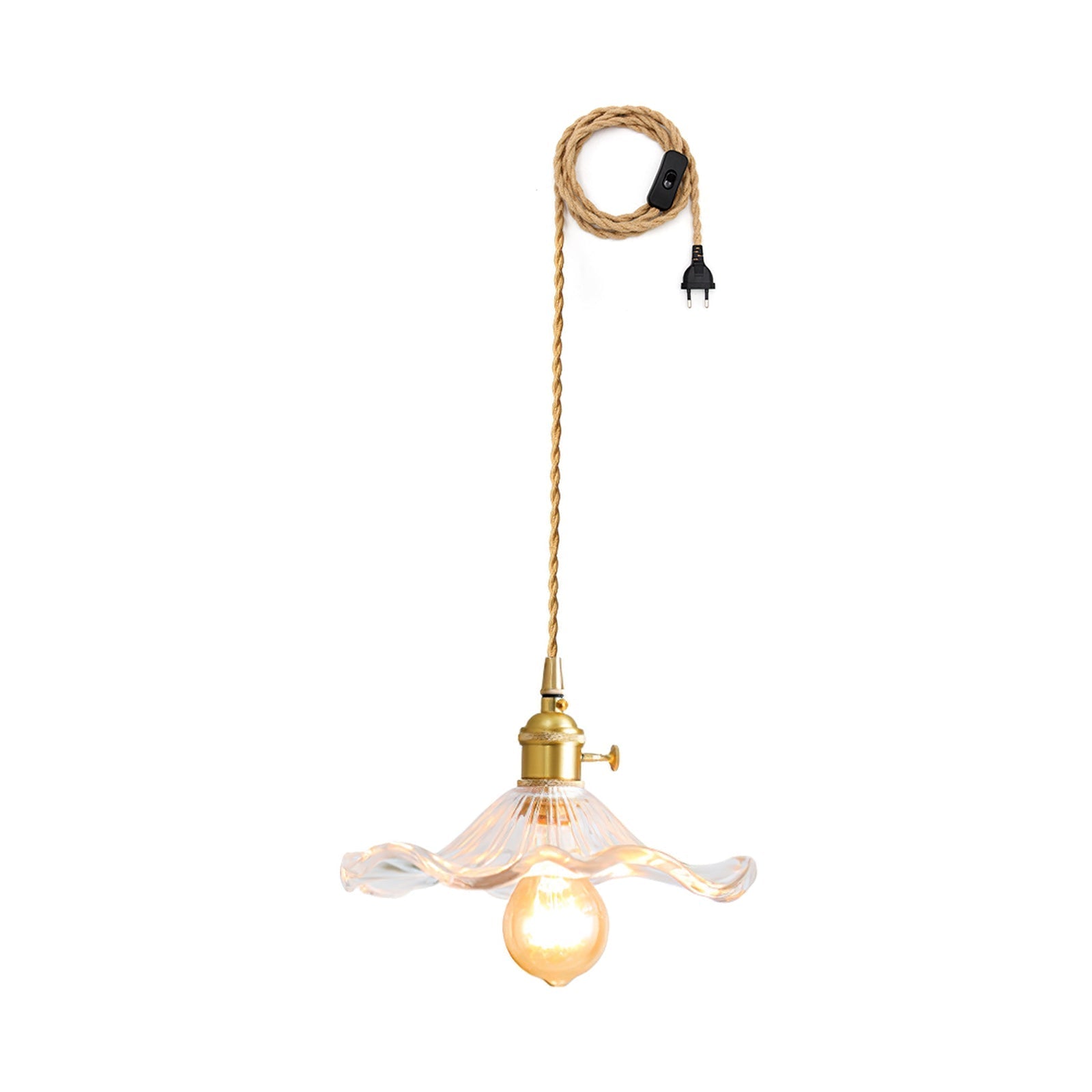 Glass Hibiscus Flower Swag Light ? 9.8″ x H 4.9″ / Dia 25cm x H 12.5cm (2 hooks) / Gold & Clear / US Plug Pendant light
