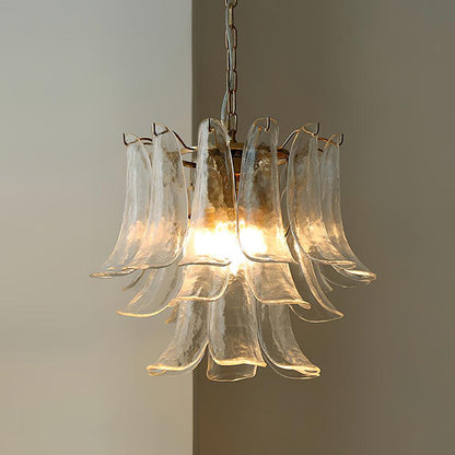 Glass Leaf Cascade Chandelier 3 Layer ? 19.6″ x H 16.9″ / Dia 50cm x H 43cm / Clear & Gold Chandelier