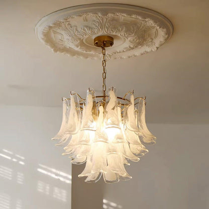Glass Leaf Cascade Chandelier 4 Layer ? 23.6″ x H 19.6″ / Dia 60cm x H 50cm / White & Gold Chandelier