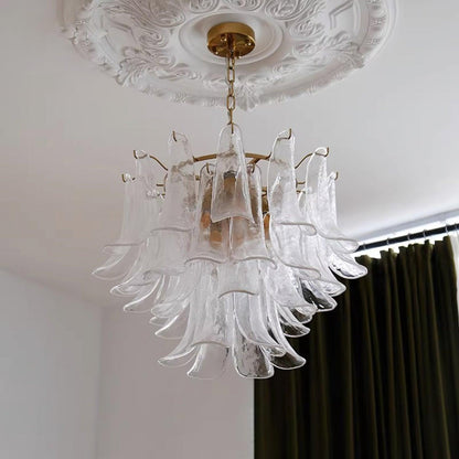 Glass Leaf Cascade Chandelier 4 Layer Dia 80cm x H 50cm / ? 31.5″ x H 19.6″ / Clear & Gold Chandelier