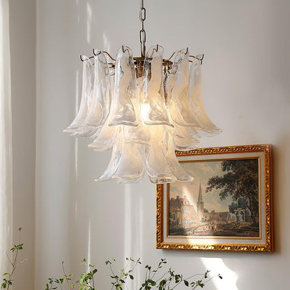 Glass Leaf Cascade Chandelier 3 Layer ? 19.6″ x H 16.9″ / Dia 50cm x H 43cm / White & Gold Chandelier