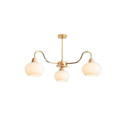 Glass Persimmon Chandelier 3 Lamps Dia 22.8″ x H 13.4″ / Dia 58cm x H 34cm / Gold & White glass Chandelier