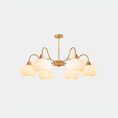 Glass Persimmon Chandelier 6 Lamps Dia 26.0″ x H 13.4″ / Dia 66cm x H 34cm / Gold & White glass Chandelier