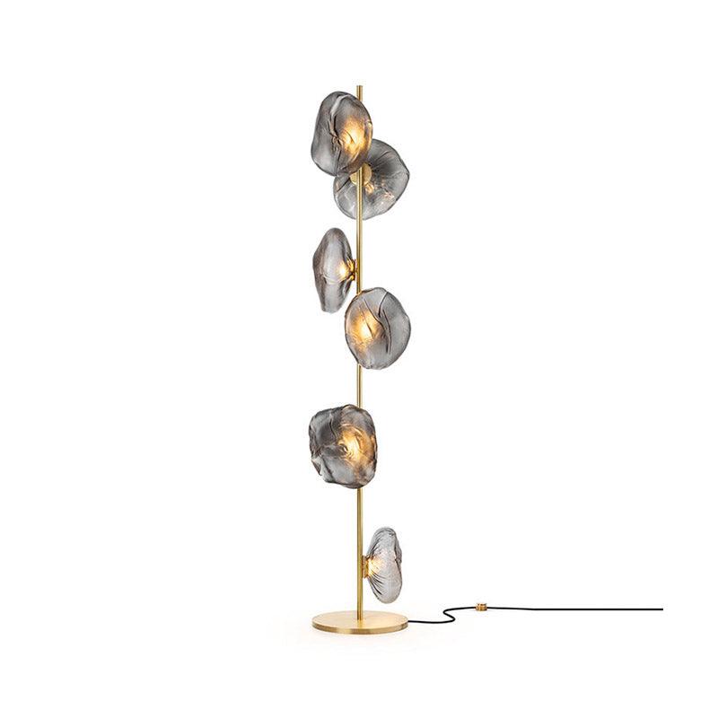 Glass Mesh Petals Floor Lamp 6 heads ? 13.8″ x H 70.9″ / Dia 35cm x H 180cm / Gold + Smoke gray / US plug Floor lamp