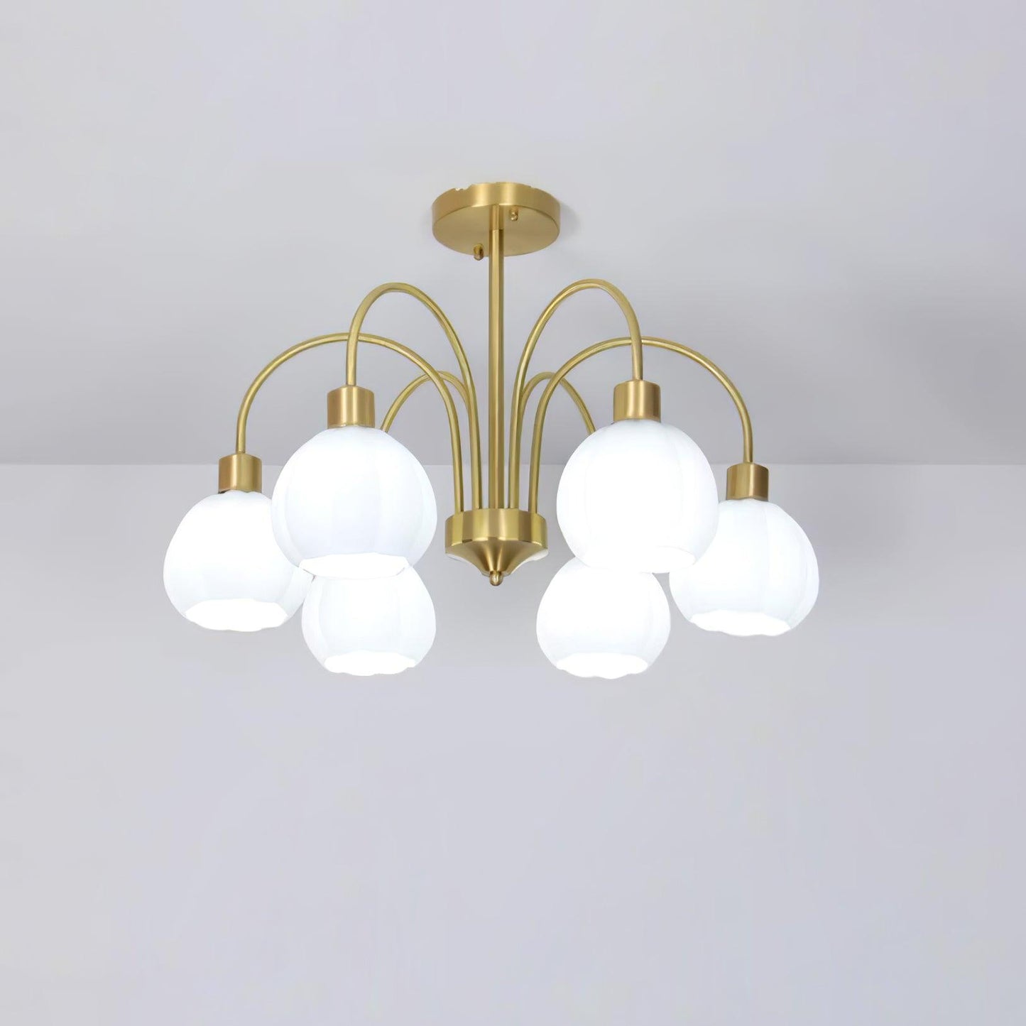 Glass Pumpkin Gold Chandelier 6 Lamps ? 23.6″ x H 15″ / Dia 60cm x H 38cm / Gold & White Chandelier