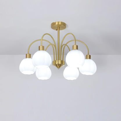 Glass Pumpkin Gold Chandelier 6 Lamps ? 23.6″ x H 15″ / Dia 60cm x H 38cm / Gold & White Chandelier