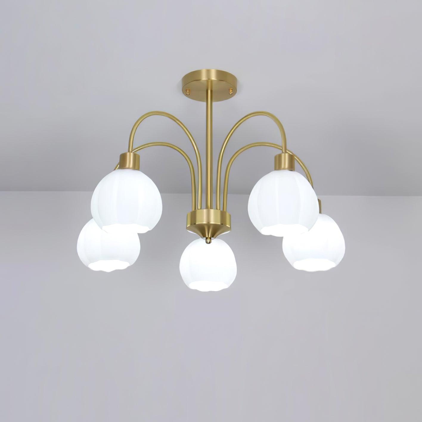 Glass Pumpkin Gold Chandelier 5 Lamps ? 23.6″ x H 15″ / Dia 60cm x H 38cm / Gold & White Chandelier