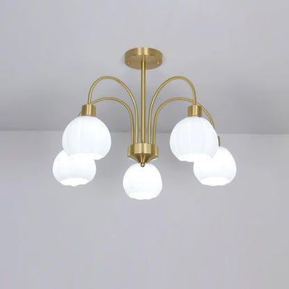 Glass Pumpkin Gold Chandelier 5 Lamps ? 23.6″ x H 15″ / Dia 60cm x H 38cm / Gold & White Chandelier
