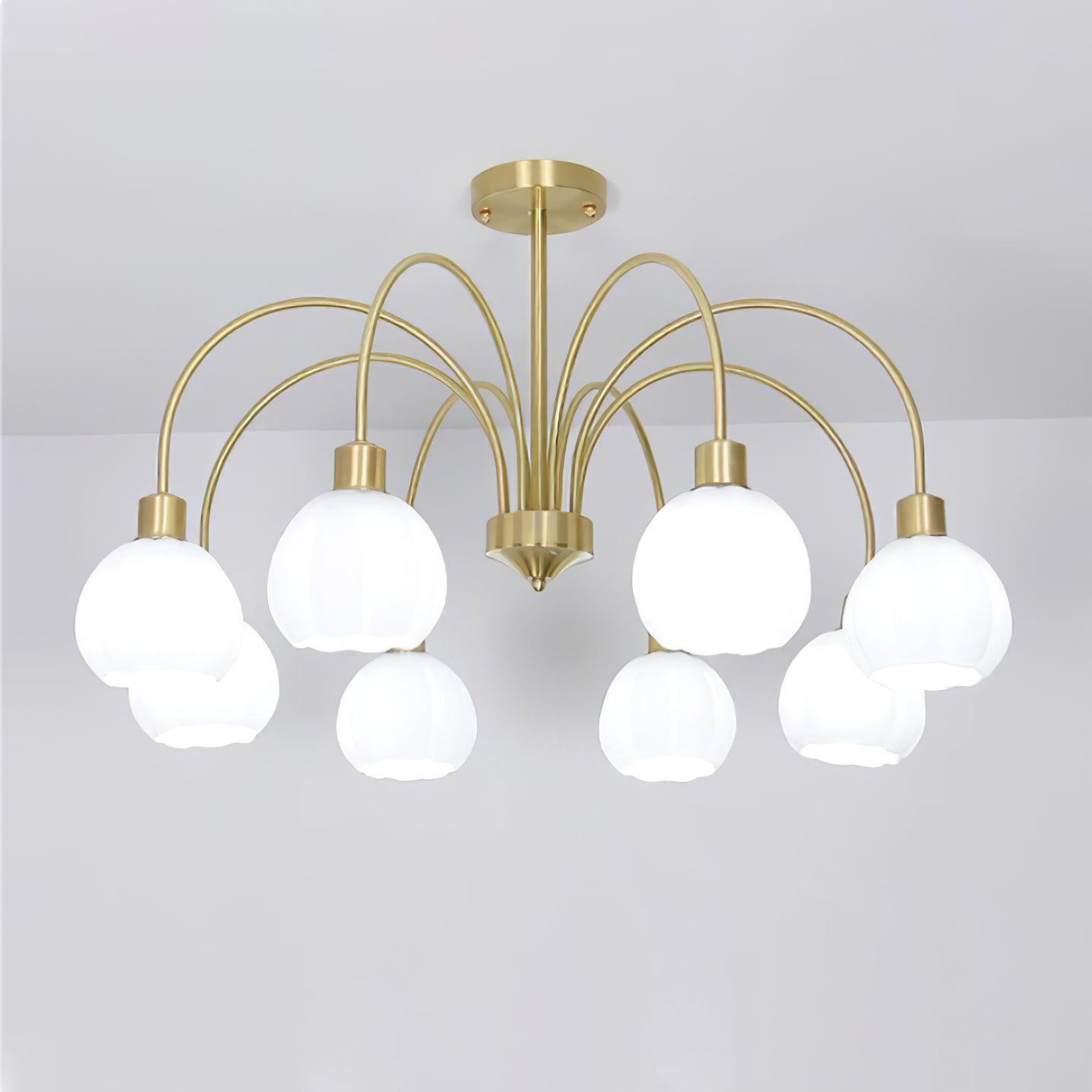 Glass Pumpkin Gold Chandelier 8 Lamps ? 31.5″ x H 15″ / Dia 80cm x H 38cm / Gold & White Chandelier