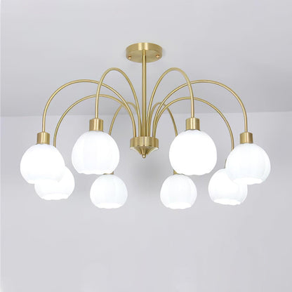 Glass Pumpkin Gold Chandelier 8 Lamps ? 31.5″ x H 15″ / Dia 80cm x H 38cm / Gold & White Chandelier