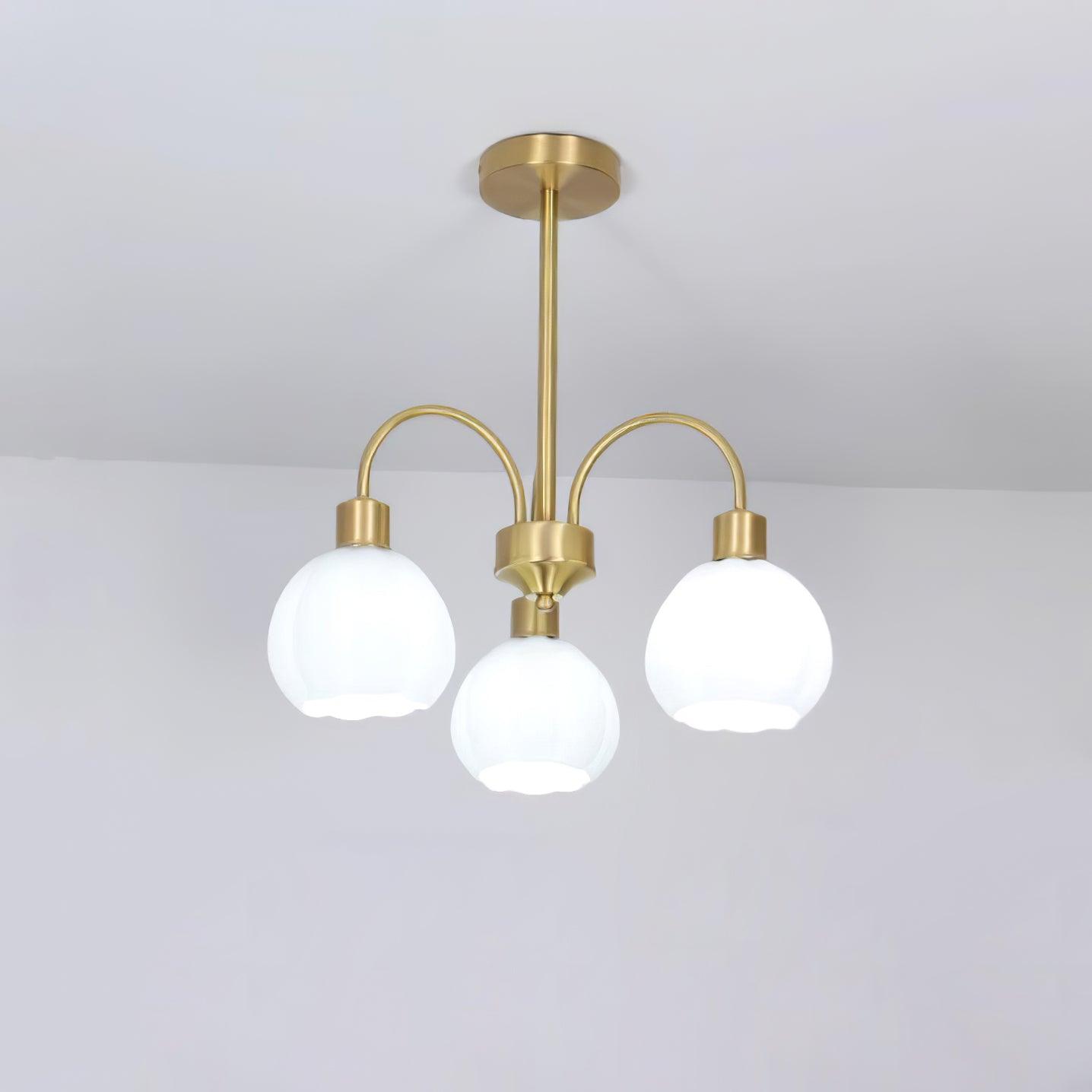 Glass Pumpkin Gold Chandelier 3 Lamps ? 19.7″ x H 15″ / Dia 50cm x H 38cm / Gold & White Chandelier