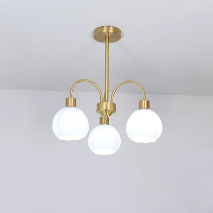Glass Pumpkin Gold Chandelier 3 Lamps ? 19.7″ x H 15″ / Dia 50cm x H 38cm / Gold & White Chandelier