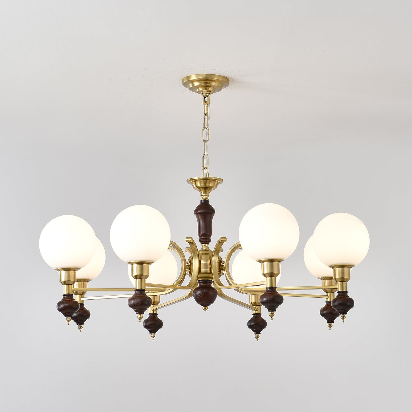 Globe Orb Chandelier 8 heads Dia 37.4″ x H 15.4″ / Walnut Color & Gold Chandelier