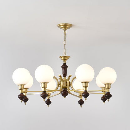 Globe Orb Chandelier 8 heads Dia 37.4″ x H 15.4″ / Walnut Color & Gold Chandelier