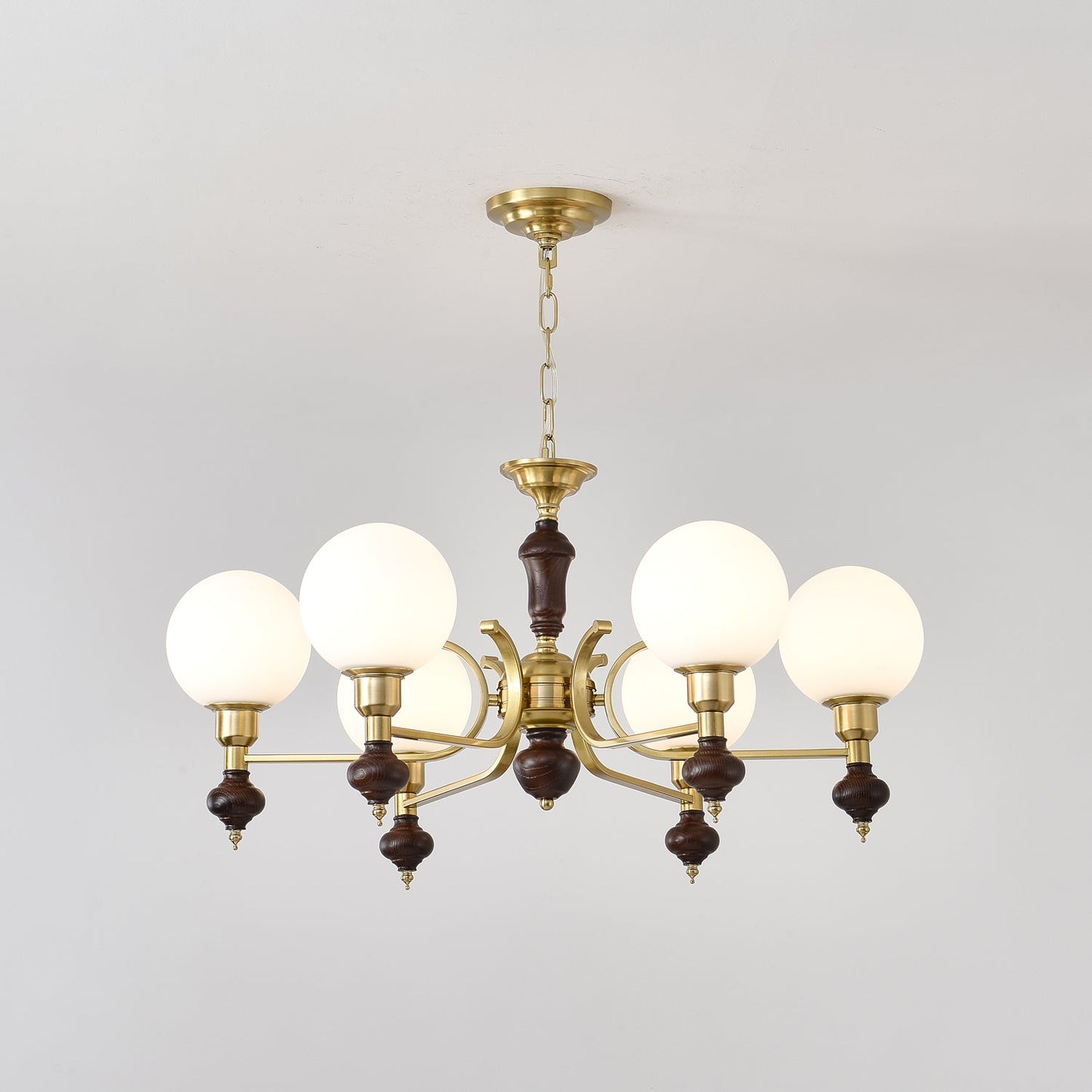 Globe Orb Chandelier 6 heads Dia 31.5″ x H 15.4″ / Walnut Color & Gold Chandelier