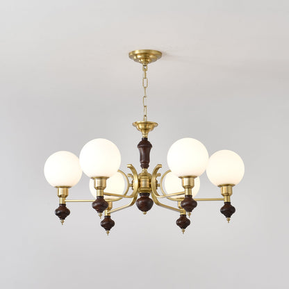 Globe Orb Chandelier 6 heads Dia 31.5″ x H 15.4″ / Walnut Color & Gold Chandelier