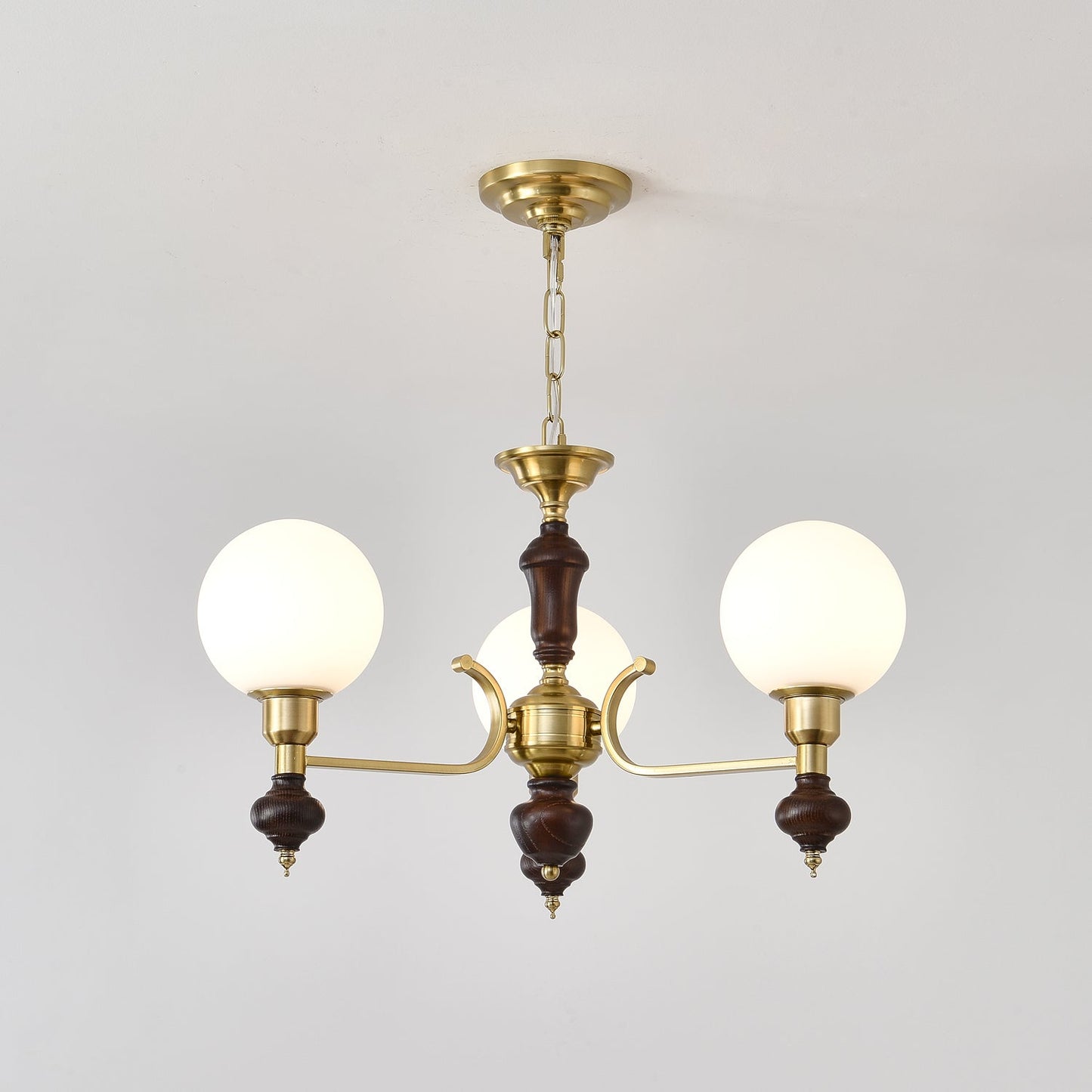 Globe Orb Chandelier 3 heads Dia 26.5″ x H 15.4″ / Walnut Color & Gold Chandelier