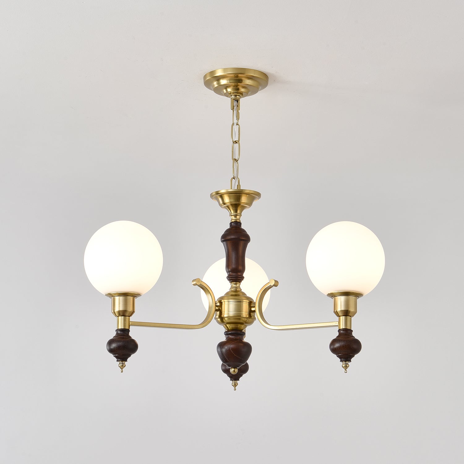 Globe Orb Chandelier 3 heads Dia 26.5″ x H 15.4″ / Walnut Color & Gold Chandelier