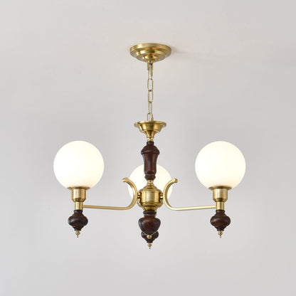Globe Orb Chandelier 3 heads Dia 26.5″ x H 15.4″ / Walnut Color & Gold Chandelier