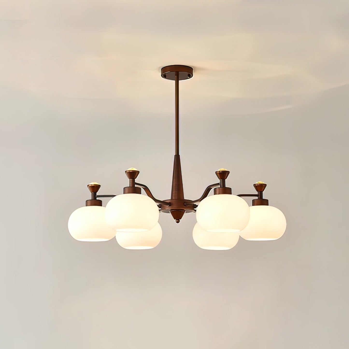Globe Spotlight Chandelier 6 heads ? 31.5″ x H 21.7″ / Brown & White Chandelier