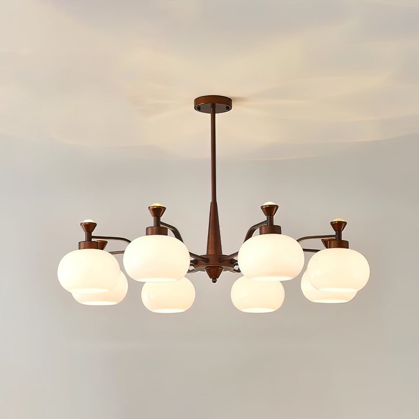 Globe Spotlight Chandelier 8 heads ? 37.4″ x H 21.7″ / Brown & White Chandelier