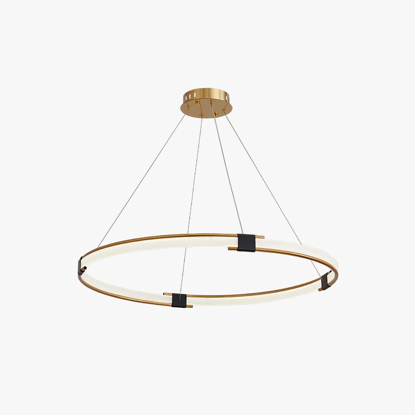 Gold Ring Chandelier Dia 23.6″ x H 2″ / Dia 60cm x H 5cm / Gold and black details / Warm Light Chandelier