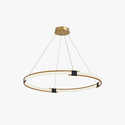 Gold Ring Chandelier Dia 23.6″ x H 2″ / Dia 60cm x H 5cm / Gold and black details / Warm Light Chandelier