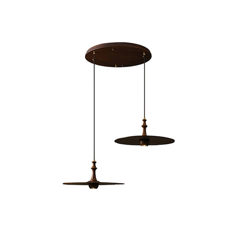 Spindle Disc Pendant Lamp Round canopy 2 heads: Dia 11.8″ x H 9.1″ / Walnut Color Pendant light