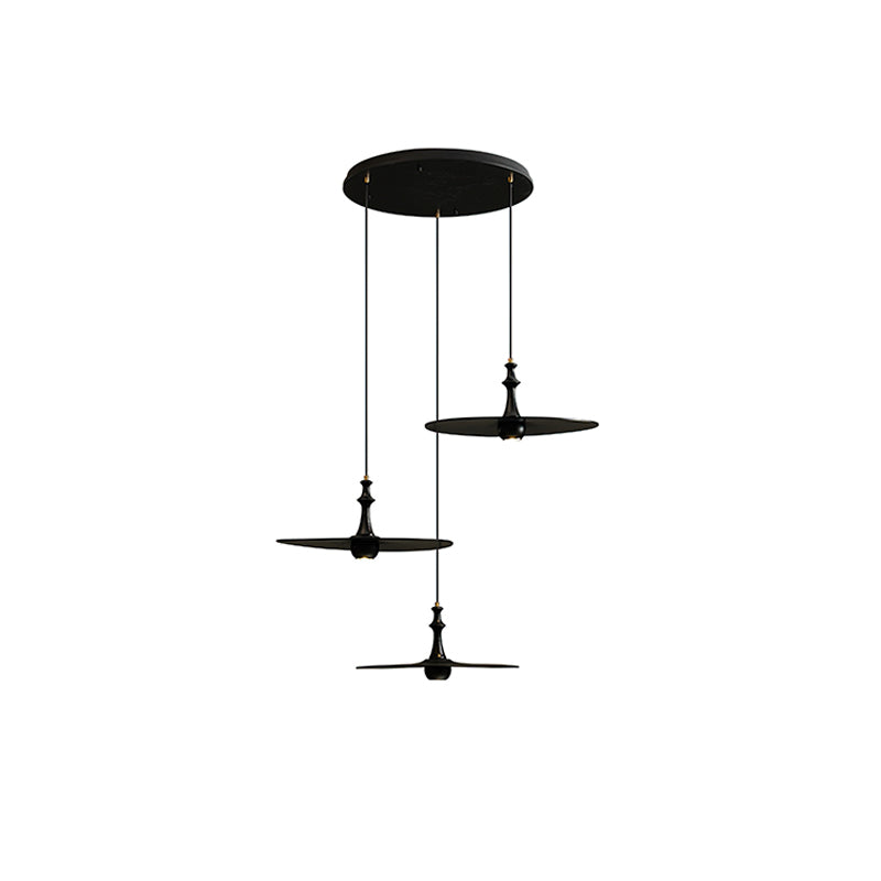Spindle Disc Pendant Lamp Round canopy 3 heads: Dia 11.8″ x H 59.1″ / Black Pendant light