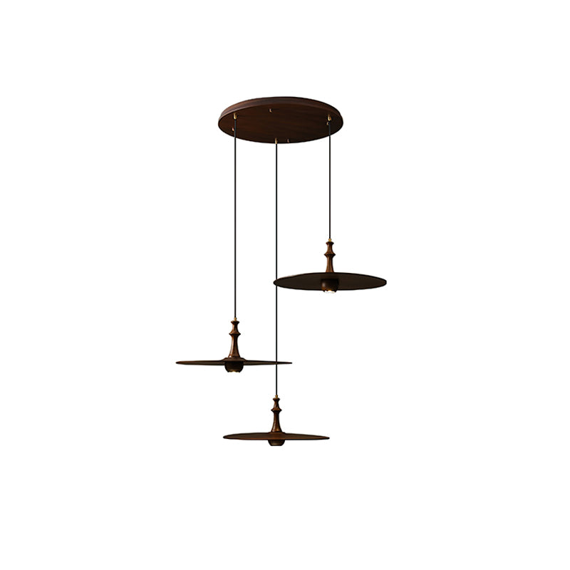 Spindle Disc Pendant Lamp Round canopy 3 heads: Dia 11.8″ x H 59.1″ / Walnut Color Pendant light