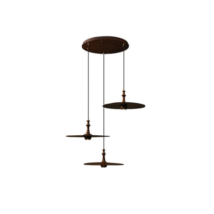 Spindle Disc Pendant Lamp Round canopy 3 heads: Dia 11.8″ x H 59.1″ / Walnut Color Pendant light