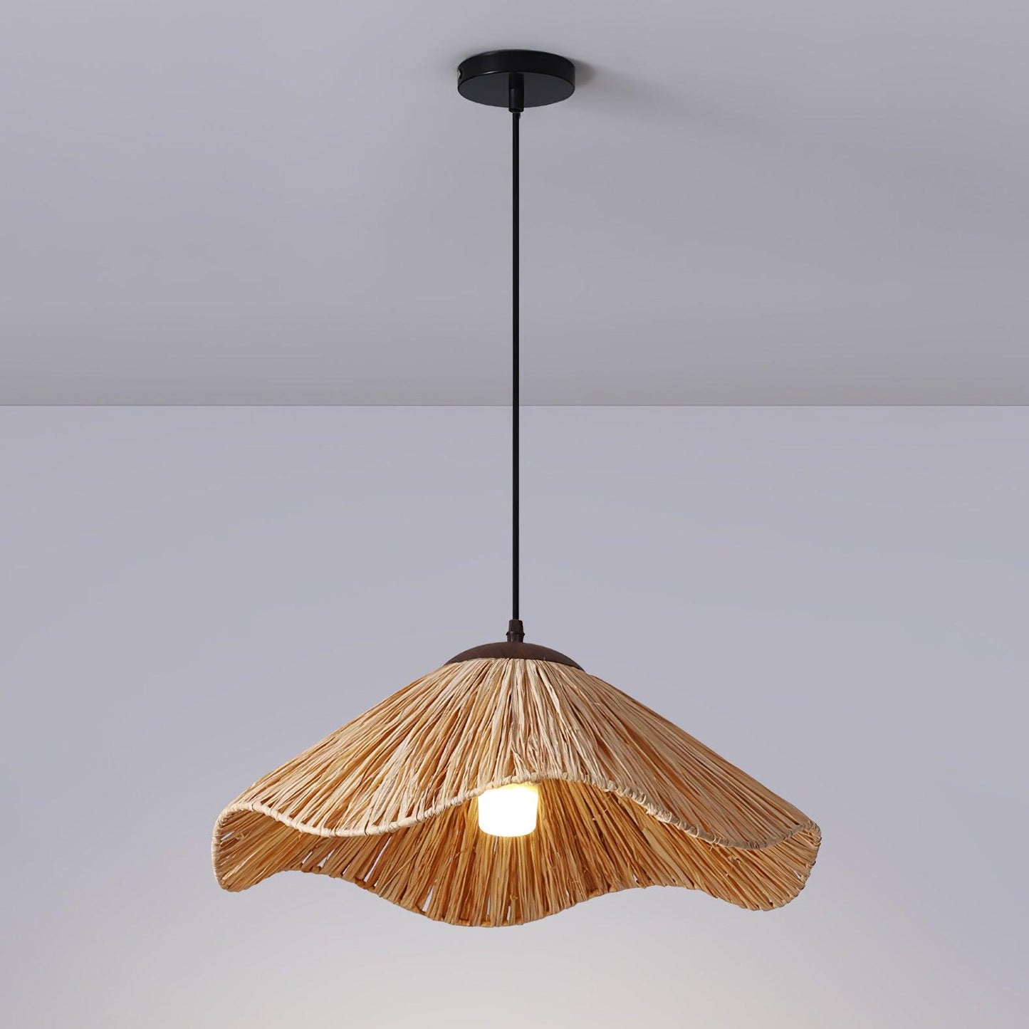 Straw Weaving Pendant Lamp Dia 18.9″ x H 59″ / Dia 48cm x H 150cm / Natural straw & Black Pendant light