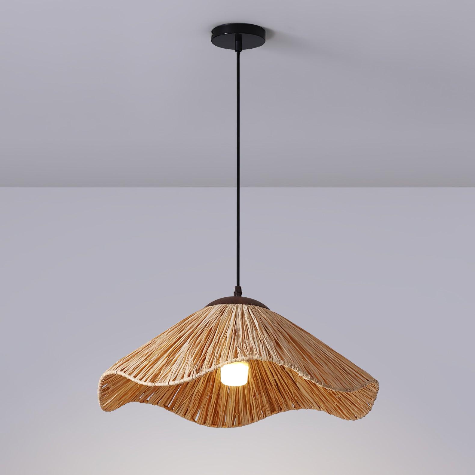 Straw Weaving Pendant Lamp Dia 18.9″ x H 59″ / Dia 48cm x H 150cm / Natural straw & Black Pendant light