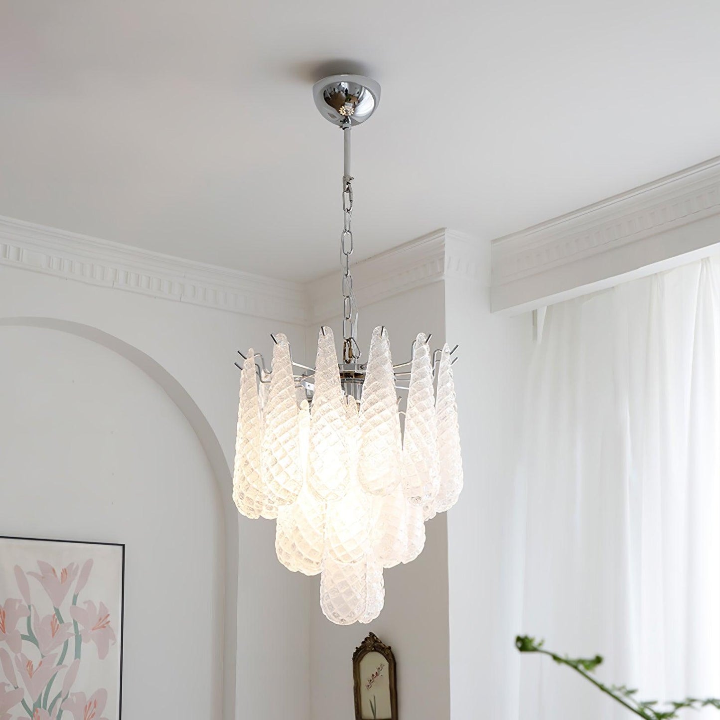 Grid Glass Waterfall Chandelier Dia 15.7″ x H 18.1″ / Dia 40cm x H 46cm / Chrome & White Chandelier