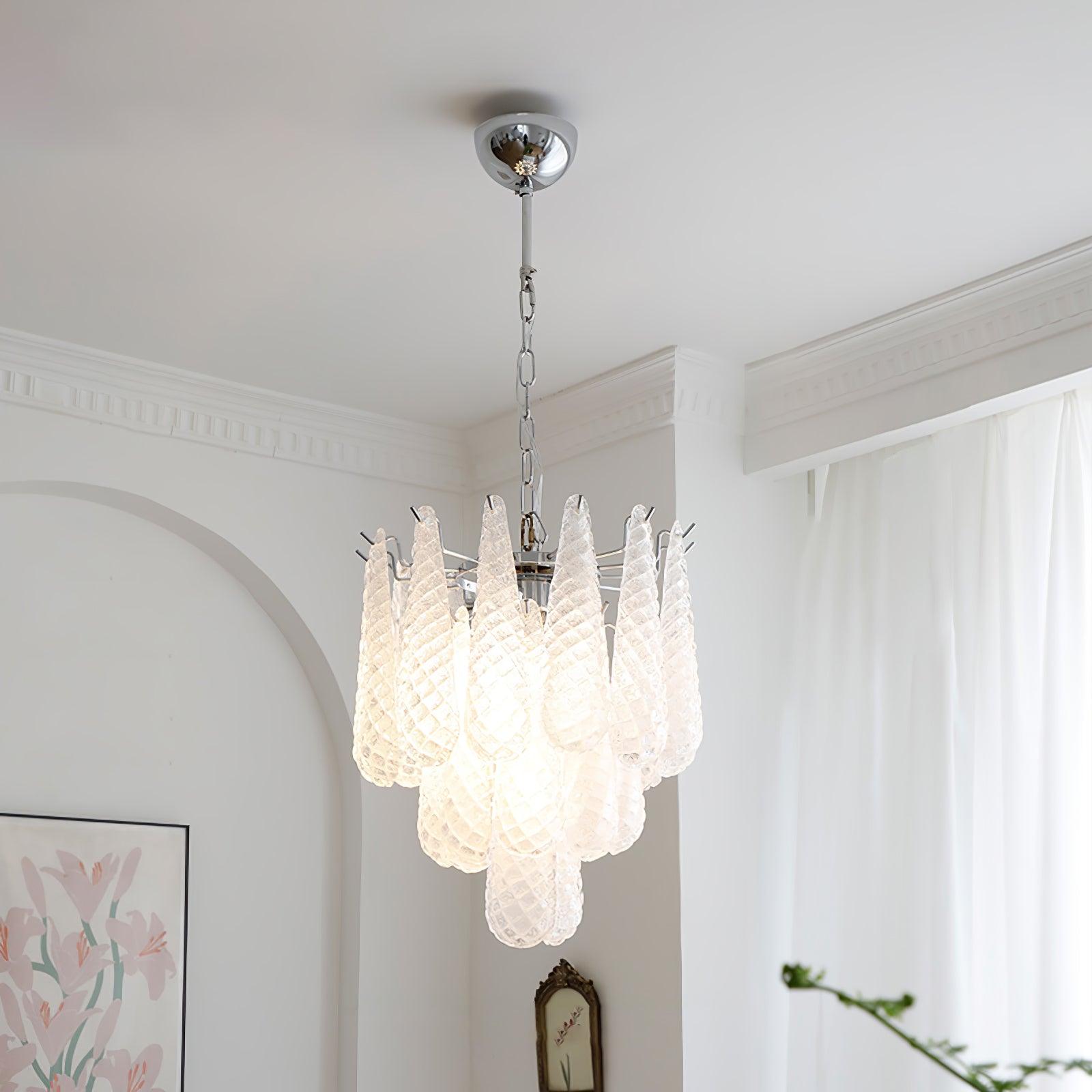 Grid Glass Waterfall Chandelier Dia 15.7″ x H 18.1″ / Dia 40cm x H 46cm / Chrome & White Chandelier
