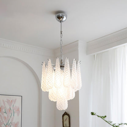 Grid Glass Waterfall Chandelier Dia 15.7″ x H 18.1″ / Dia 40cm x H 46cm / Chrome & White Chandelier