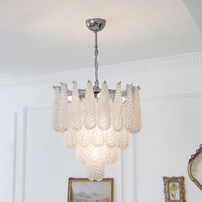Grid Glass Waterfall Chandelier Dia 20.5″ x H 21.7″ / Dia 52cm x H 55cm / Chrome & White Chandelier